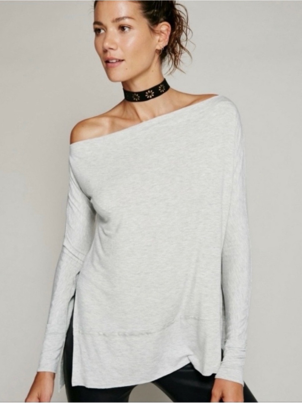 We The Free Off-Shoulder Long Sleeve Top in Light Gray